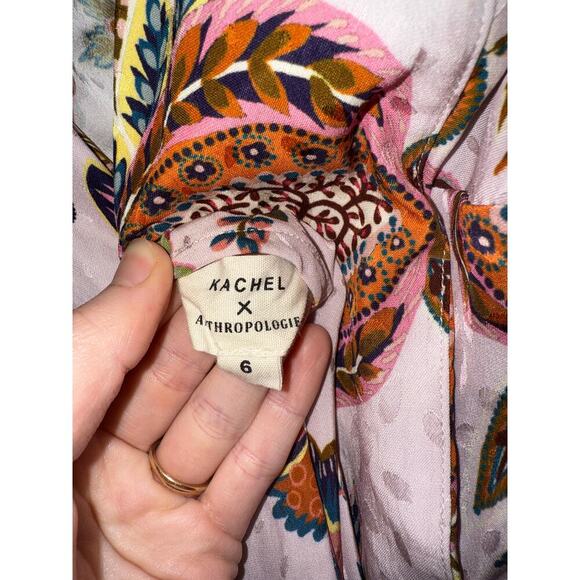 Kachel Anthropologie Pink Floral Flutter Sleeve Slip Dress Sz 6 N - Picture 8 of 10